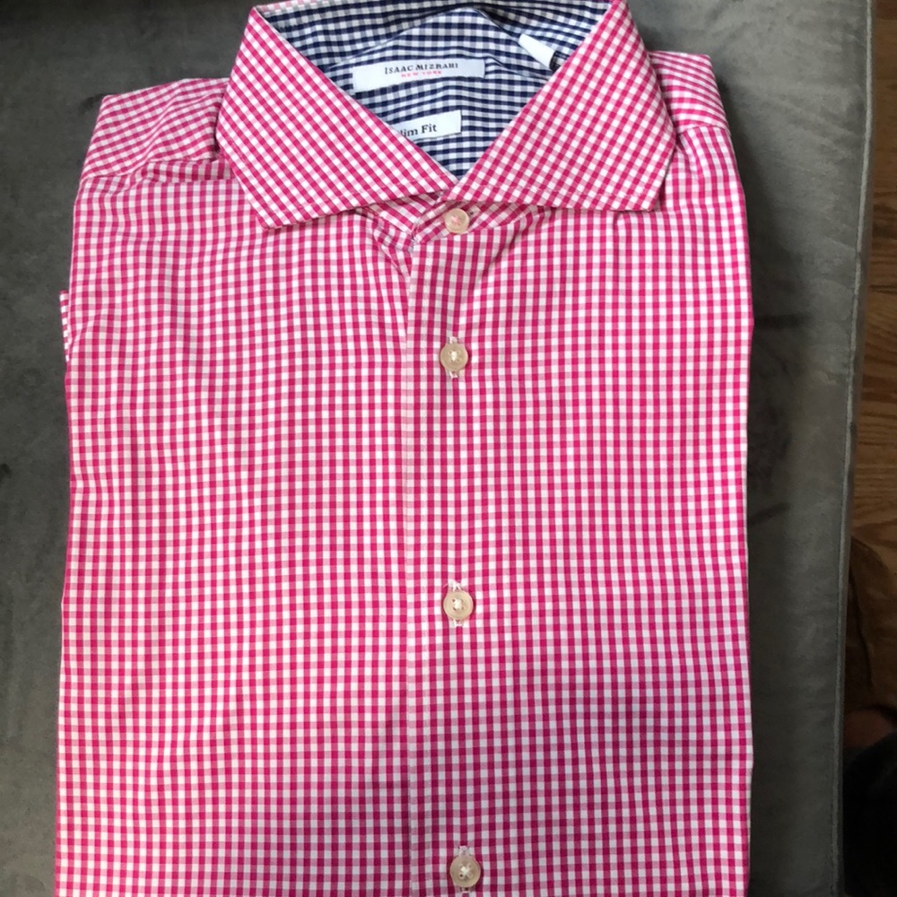 Isaac mizrahi pink checkered shirt